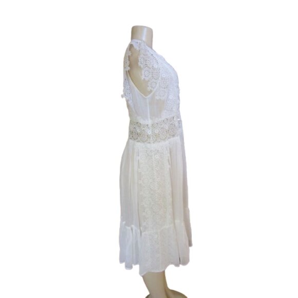 Sundance White Lace Midi Dress With Flutter Sleeves & Sheer Details Size - Picture 4 of 8